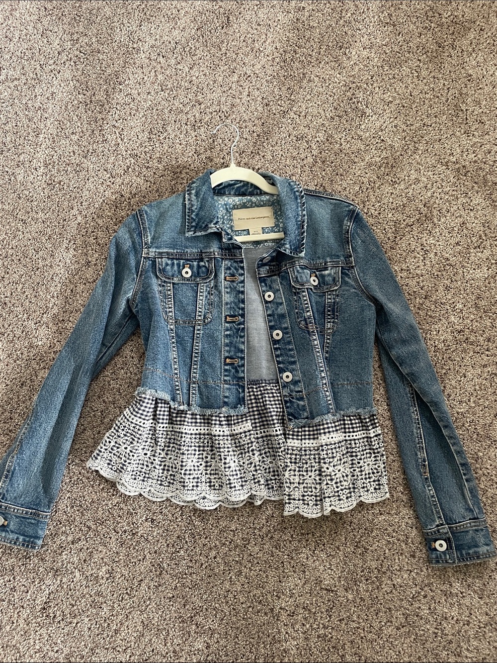 Denim Peplum Jacket with Lace Trim - Blue